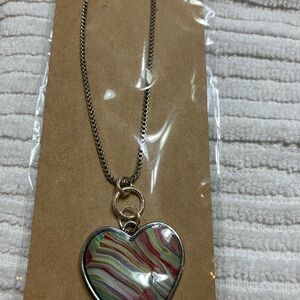 Silver Heart Pendant Necklace handmade clay Women’s 20”